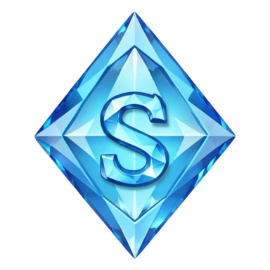 Create a custom emoji badge featuring a stylized, glossy letter “S”. Style it after the Diamond rank from League of Legends. Use crystalline blue tones, sharp reflections, faceted textures, and a high-end glowing frame. sticker
