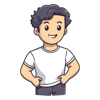 Casual business strategist with black wavy hair, stubble, strong features, white skin, wearing casual Friday outfit with no tie, leaning back relaxed, friendly smile, personal and approachable for Instagram profile sticker