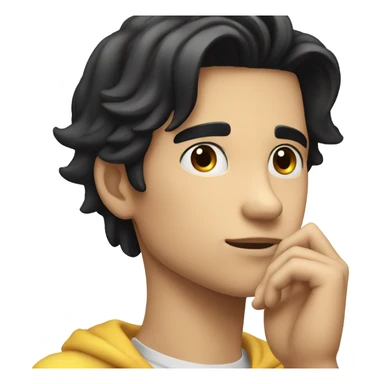 thinking with his hand on chin white young male with black hair without body just face and hand sticker