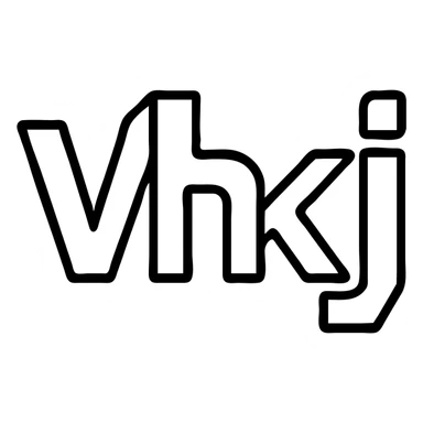 the letters 'Vhkj' in a geometric icon style, sharp edges, abstract shapes, tech-inspired sticker