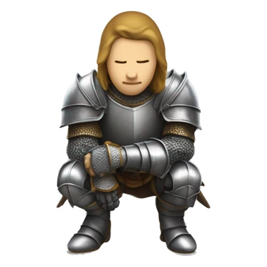 a knight crouching on one knee with his head down sticker