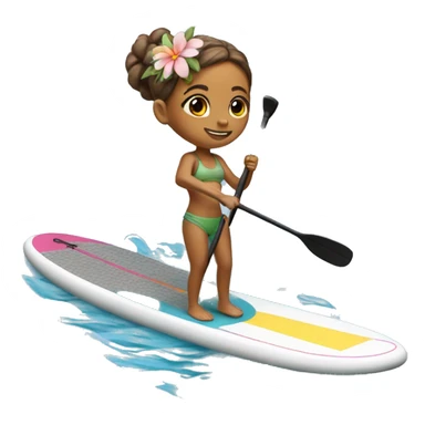 cute paddle boarding girl, with flower in her hair sticker