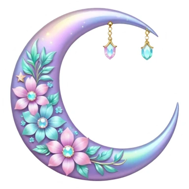 glossy Pastel iridescent floral shiny crystal crescent damask moon sticker