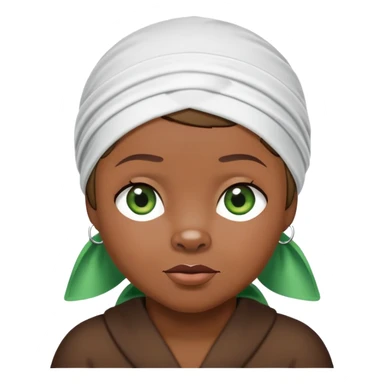 Sweet brown bear with green eyes in a stylish white durag head wrap, cool expression, iOS emoji style sticker