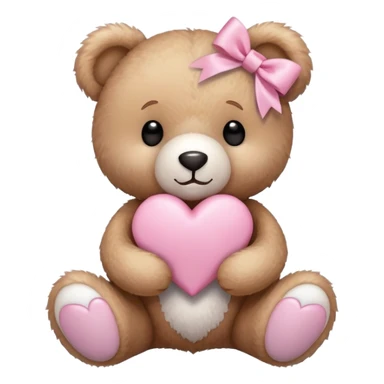 Teddy bear holding white heart with a pink ribbon around it sticker