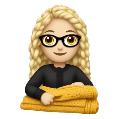 A blonde hair girl with black glasses crocheting a blanket sticker