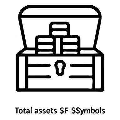 minimalist outline icon representing total assets, treasure chest with coins sticker
