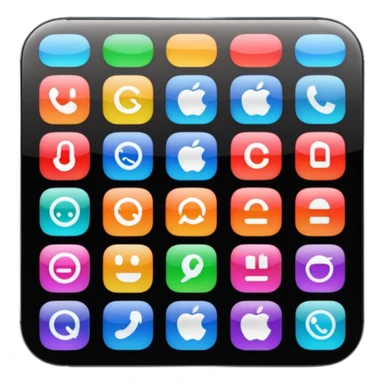 iPhone 16 with a colorful app grid, apple emoji style sticker