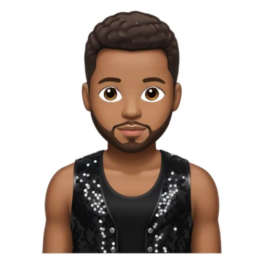 Durrell Tank Babbs, R&B Singer with dark brown hair, black sequin outfit sticker