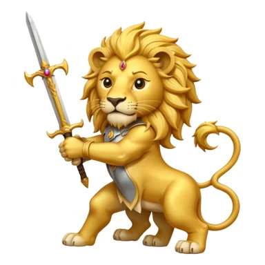    Please create a golden lion holding a curved sword with the half sun on top of the lion’s back? sticker