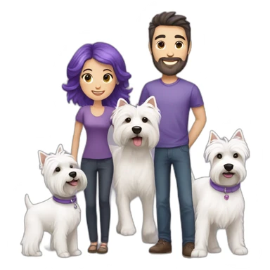 Family picture woman with purple hair and man with dark brown hair and happy West Highland White Terrier sticker