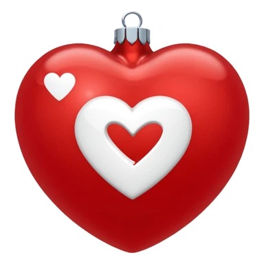 red Christmas heart-shaped ball with white "S" logo sticker