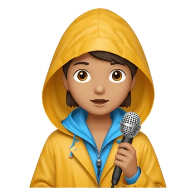 people with rain coat and microphone sticker