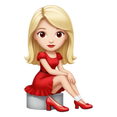 A blonde woman with long lashes an a red dress and white shoes  sticker