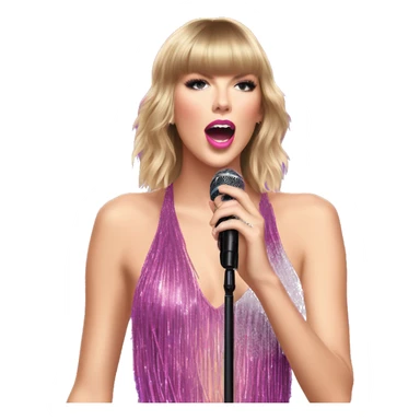 Taylor Swift wearing pink and purple bodysuit sparkly tassels, holding a microphone and singing  sticker