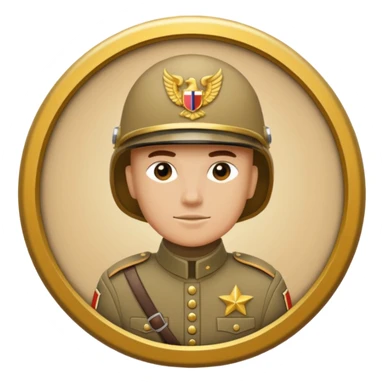 circular achievement style badge for a gr general featuring a soldier with the letters GR on their helmet sticker