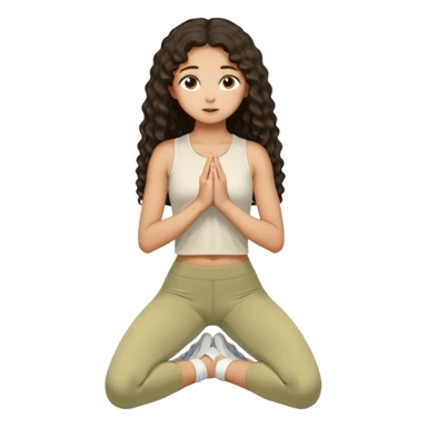 Side profile of tan Olive toned Christian girl praying on knees to Jesus long dark curly hair in off white leggings and matching athletic top sticker