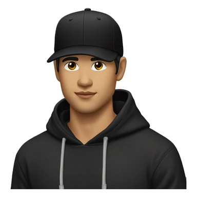 Lautner is wearing a black hoodie and has a black baseball cap with a visor back sticker