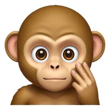 A monkey using one finger to pull his eyelid down to expose more eye sticker