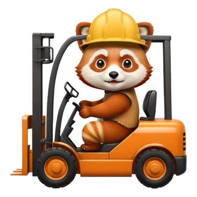 Red panda driving forklift. Make sure it looks like a red panda with all fur variations. Put a hard hat on the panda sticker