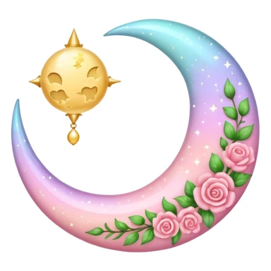 Rosy shiny glossy sparkly romantic pastel crescent damask moon sticker
