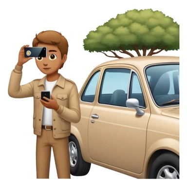 person facing a car and photographing the car with iphone sticker