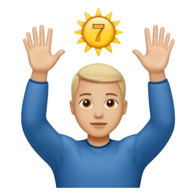 En person dom har sina armar uppe och i sina händer har den 6 7 sticker