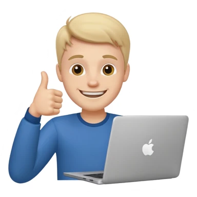 white guy sitting with laptop showing thumb sticker
