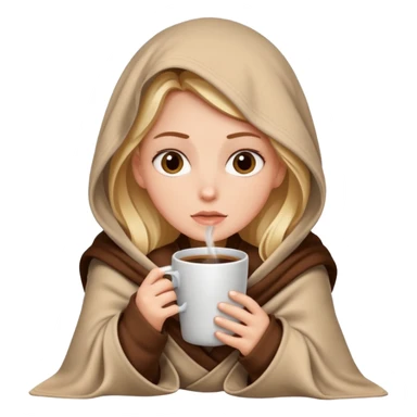 White Girl inside a blanket sipping coffee eyes opened sticker