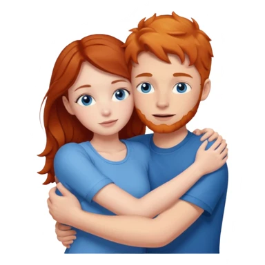 Ginger boy hugging brunette girl. Both have blue eyes.  sticker
