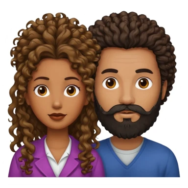 Beso mujer morena rizada cabello largo y hombre blanco con barba negra sticker