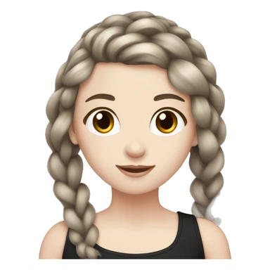 girl with pale skin and brown hair with silver ends, pulled into a braid, wearing black sticker