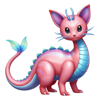 Shiny Pastel Translucent Sparkly Skitty-Milotic-Lumineon-Dragonair-Fakémon-hybrid-creature (full body)  sticker