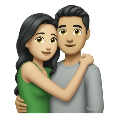 Light skin Asian male with straight black undercut hair and a white brunette female with green eyes and long wavy hair tightly hugging each other  sticker