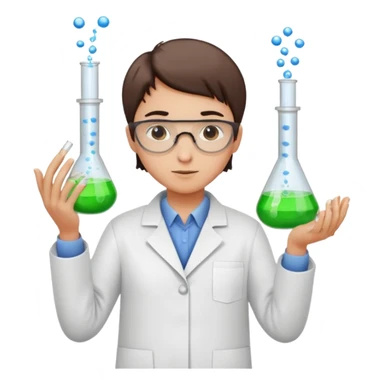 chemist person with very short hair in a lab coat testing chemicals in test tubes sticker
