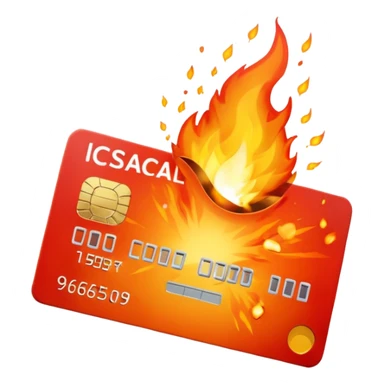 credit card on table with a bang sticker