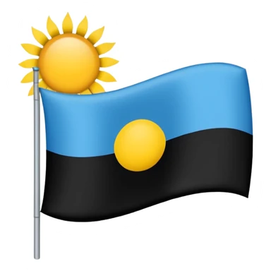 una badera dividida en 2 azul arriba y negro abajo con un sol en el centro y un rayo atravesando el sol de derecha  a izquierda sticker