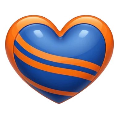 Glossy, sporty dark blue heart with straight orange athletic stripes going down one side sticker