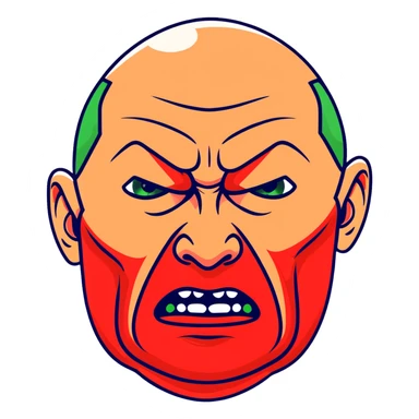 Vladimir Putin face in profile, looking sideways, screaming with intense anger, red face, furious expression sticker