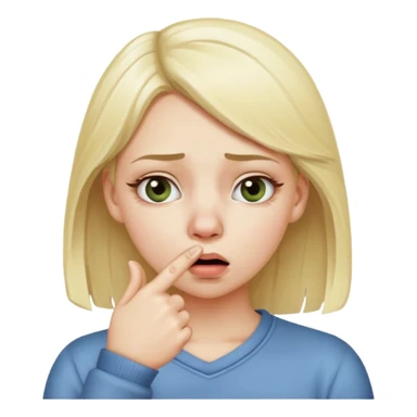 white blonde girl holding her nose with her index finger and thumb because something stinks  sticker