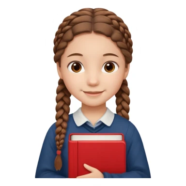 brown braid hair girl kid, student, red book sticker