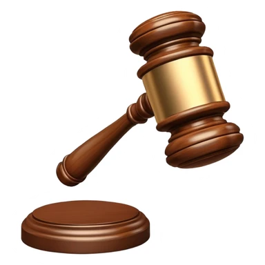 An emoji representing justice and penalty. A wooden judge's gavel striking a sound block, symbolizing a legal decision or punishment. The design is simple, 3D, and slightly glossy, resembling official court decisions sticker