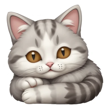 grey and white small cat with eyes closed lying down upside down with its head resting on its paw sticker