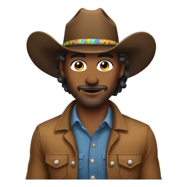 Fabulously gay guy dresses in cowgirl hat and makeup sticker