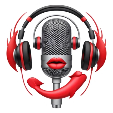 Create a dynamic and energetic emoji that represents beatboxing. The design should feature a stylized microphone with lips and sound waves emanating from it, symbolizing vocal percussion and rhythm. Add elements like headphones or a subtle speaker to emphasize the music production aspect. Use bold colors like black, white, and red to convey the intensity and creativity of beatboxing. The background should be transparent. sticker
