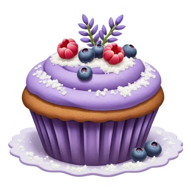 Lavender flower sprigs on a muffin with berries and sugar crystals sticker