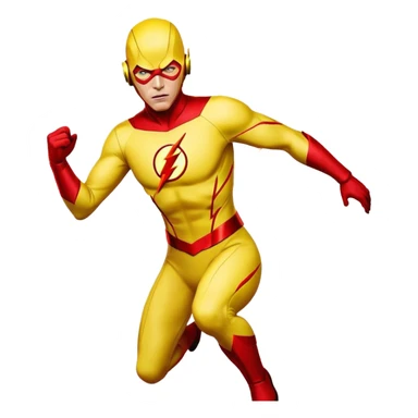 Reverse Flash DC Comics villain in yellow suit with red lightning sticker