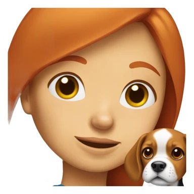 a red head woman holds a puppy beagle sticker