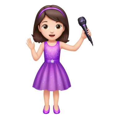 Cute Little brunette girl singing into a microphone and dancing while wearing pink and purple and sparkles  sticker
