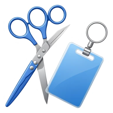 Floating Scissors cutting an ID card in 2 parts .hyper realistic sticker